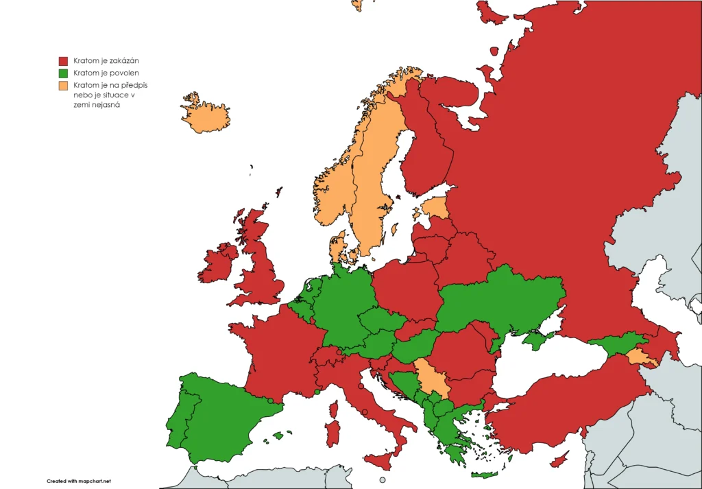 mapa legality kratomu v evrope