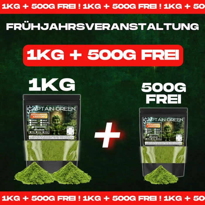 kratom 1kg + 500g frei captain green